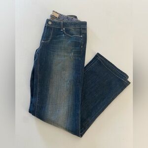 Paige women’s straight leg jeans - medium wash and some distressing - size 27